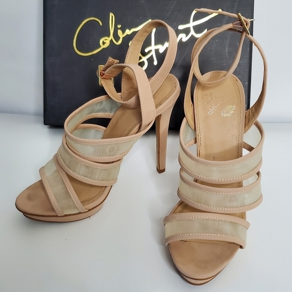 Colin Stuart Stiletto Sandals Mesh Panels Ankle Strap Neutral Size 9 - Picture 2 of 15